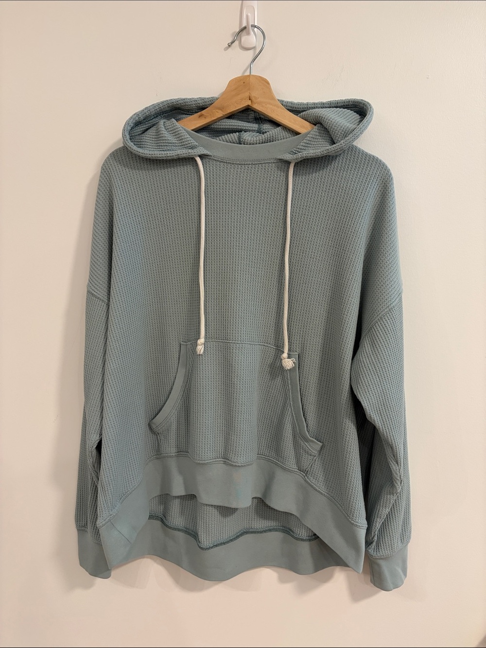 aerie Waffle-Knit Hoodie in Light Teal Color